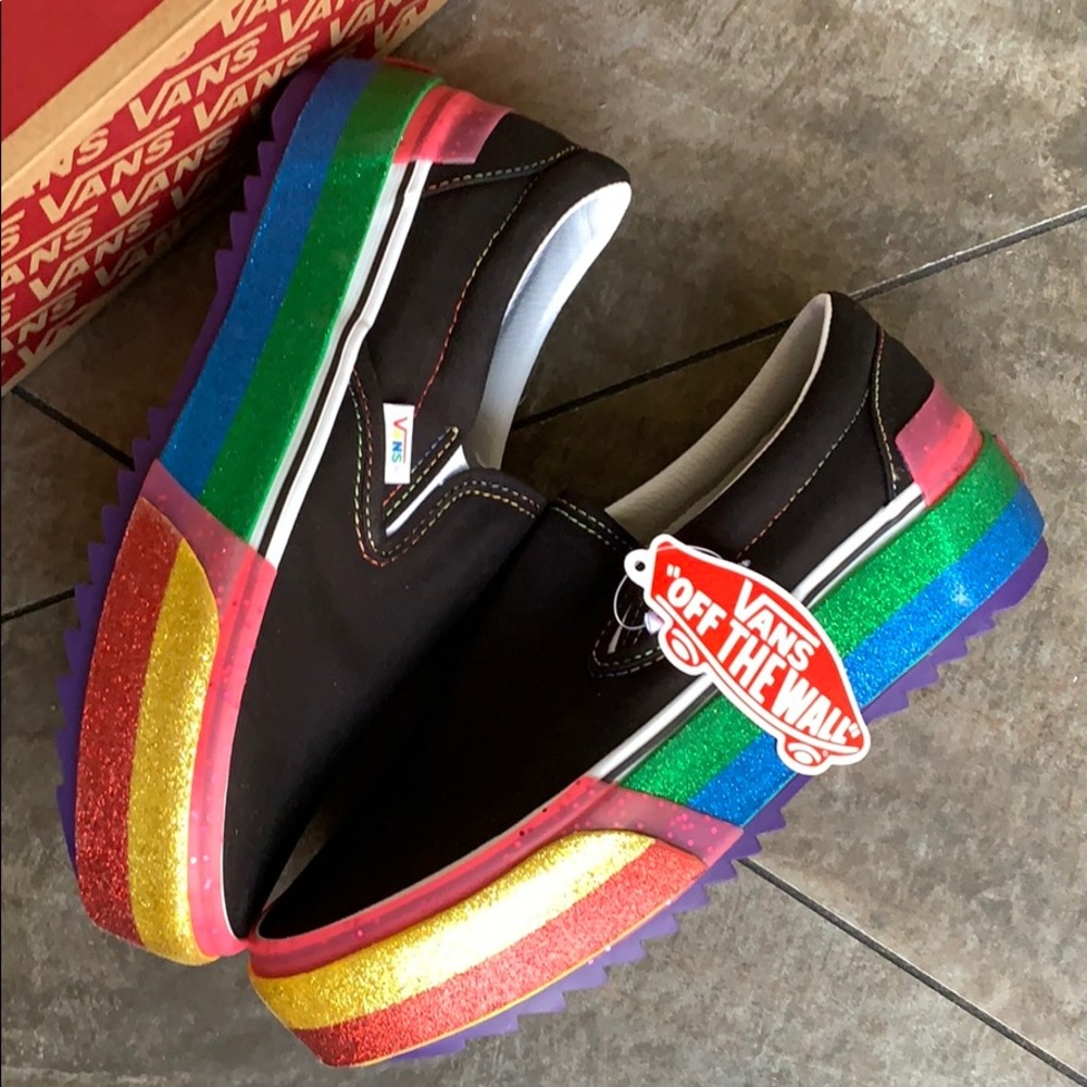 ••VANS CLASSIC SLIP ON S PLATFORMS GLITTER BLK/R W - Picture 16 of 16